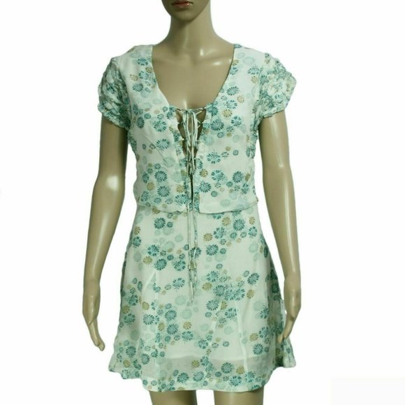 Free People Yours Truly Printed Ruffle Laceup Mini Dress XS - Picture 5 of 6